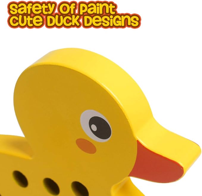 Skrtuan Wooden Lacing Duck Threading Toys Wood Block Puzzle Car Airplane Travel Game Montessori Early Development Fine Motor Skills Educational Gift for 1 2 3 Years Old Toddlers Baby Kids