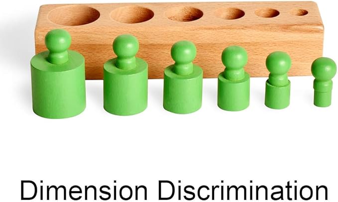 BOHS Montessori Knobbed Cylinders Blocks - 6 Pegs / 6.7 Inches - Colorful Wooden Early Home School Toys - 4pcs Set