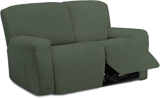 Easy-Going 6 Pieces Microfiber Stretch Sectional Recliner Sofa Slipcover Soft Fitted Fleece 2 Seats Couch Cover Washable Furniture Protector with Elasticity for Kids(Recliner Loveseat, Greyish Green)