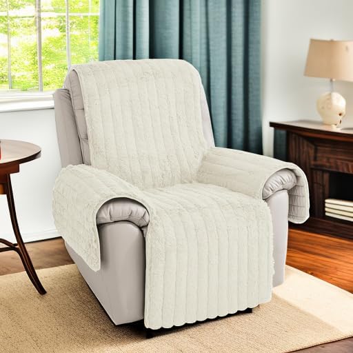 RBSC Home Plush Recliner Slipcover Chair Covers Artificial Wool Lazy Boy Cover Quilted Cover for Recliner Chairs and Furniture (Ivory, 30")