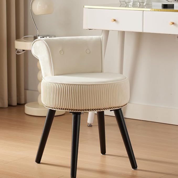 Vanity Stool with Back - Vanity Chair with Back Small Chair for Vanity Makeup Vanity Chair Velvet Vanity Stool Chair Tufted Accent Chairs Makeup Chair for Vanity for Women Girls and Kids
