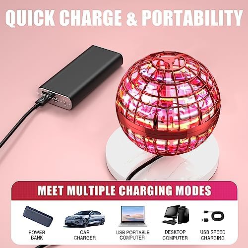 2025 Flying Orb Ball Toy, Galaxy Boomerang Hover Ball Led Lights Mini Drone Globe Hand Controlled Flying Ball Toys Cool Toys Gift for 6 7 8 9 10+ Year Old Boys Girls Teens Outdoor Toys (Red)