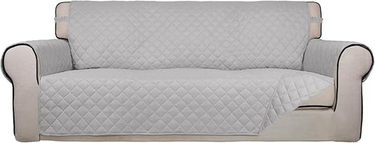 PureFit Reversible Quilted Sofa Cover, Water Resistant Slipcover Furniture Protector, Washable Couch Cover with Non Slip and Elastic Straps for Kids, Dogs, Pets (Sofa, Light Gray/Light Gray)