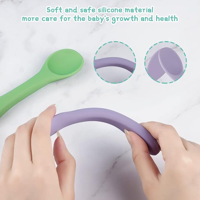 Vicloon Silicone Baby Feeding Spoons, 4 PCS Baby Spoons, First Stage Feeding Spoons for Infants, Silicone Baby Spoons Ultra-Durable & Chewproof, Silicone Feeding Spoons Dishwasher Safe,Baby Utensils