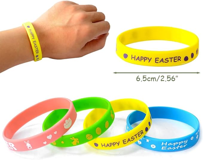 48Pcs Easter Party Favors Easter Slap Bracelets Rubber Wristbands Assorted Easter Egg Fillers Gifts for Kids Girls Boys Easter Basket Stuffers