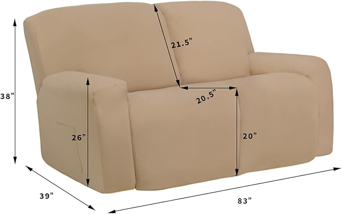 Easy-Going Oversized 6 Pieces Microfiber Stretch Sectional Recliner Loveseat Sofa Slipcover Soft Fitted Fleece 2 Seats Couch Cover Washable Furniture Protector with Elasticity for Kids Pet Navy
