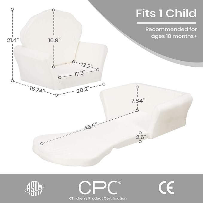 COSYLAND Kids Sofa for Toddler, 2-in-1 Folding and Expandable Soft Chair Bed Toddlers,Convertible Sofa to Lounger Sleeper Chair Bed for Girls and Boys,Wool White
