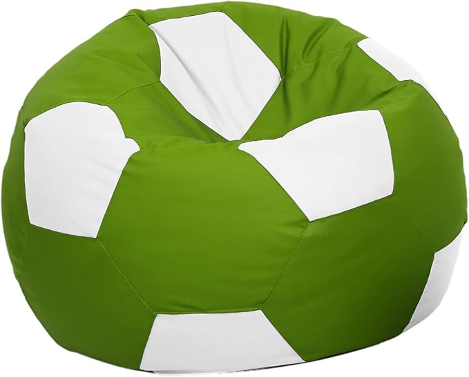 Ample Decor Soccer Bean Bag Cover (Filler Not Included), Leatherette Durable Double Stitched Material Sturdy Zippers, Ideal for Children and Teenagers - White and Green