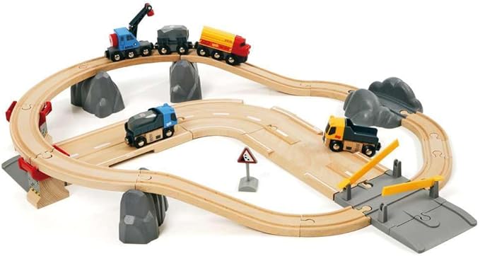 BRIO World 33210 - Rail & Road Loading Set - 32 Piece Wooden Train Set | Ideal for Kids Aged 3+ | with Special Crane Car & Flatbed Idea