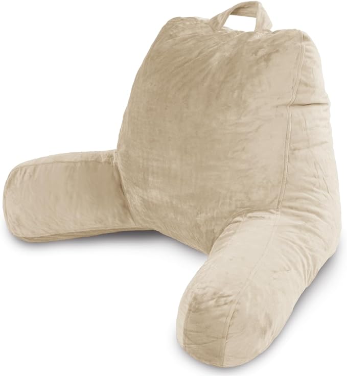 Milliard Reading Pillow with Shredded Memory Foam, Large Adult Backrest with Arms, Back Support for Sitting Up in Bed with Washable Cover (Sit up Pillow) (Cream)