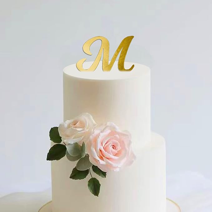 Acrylic Alphabet Cake Topper DIY Personalized Name Cupcake Toppers with A-Z Letter Mirrored Gold Picks for Custom Wedding Cake Decorations Baby Shower Happy Birthday Party Supplies (Uppercase)