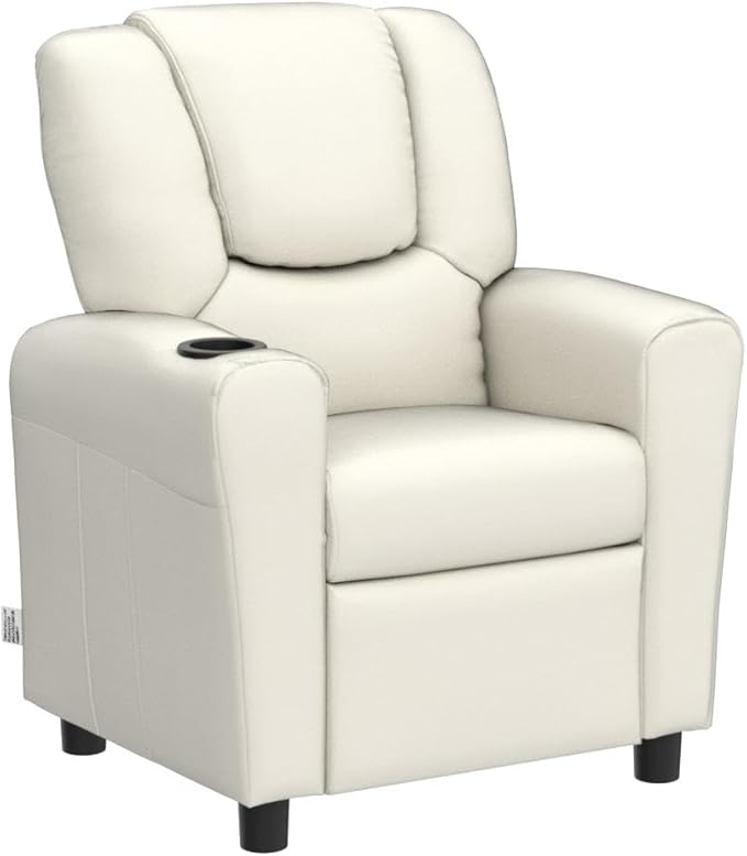 Costzon Kids Recliner Chair with Cup Holder, Toddler Furniture Children Armrest Sofa w/Headrest & Footrest for Girls Boys Baby Bedroom, Kids Room, PU Leather Kids Recliner Couch (Beige)
