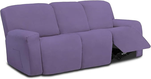 Easy-Going 8 Pieces Microfiber Stretch Sectional Recliner Sofa Slipcover Soft Fitted Fleece 3 Seats Couch Cover Washable Furniture Protector with Elasticity for Kids Pet(Recliner Sofa, Purple)