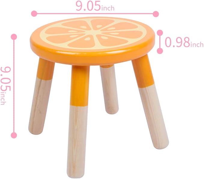 RUYU 9 Inch Kids Solid Hard Wood Fruit Chair, Crafted Hand-Painted Wood with Assembled Four-Legged Sitting Stool, Bedroom, Playroom, Orange Furniture Stool for Toddler, Children, Boys, Girls(Orange)