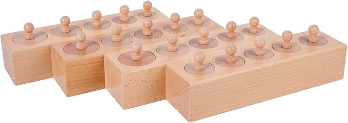 Adena Montessori Knobbed Cylinders Blocks Home Preschool 2 3 Years OldToys (Primary Color Knobbed Cylinders)