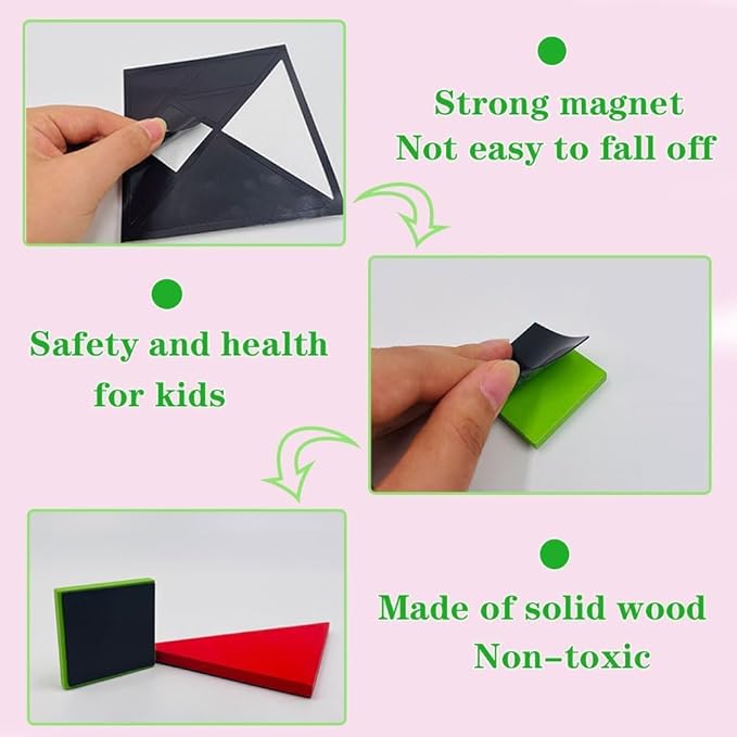 Wooden Blocks Puzzle Brain Teasers Toy (Magnetic version), Travel Tangram Puzzle - Magnetic Pattern Block Book Road Trip Game Jigsaw Shapes Dissection STEM Games with Solution for Kid Adult Challenge
