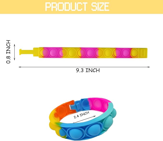 60Pcs Pop Bracelet Bubble Fidget Toys, Hand Finger Press Multicolor Silicone Wristband Toy for Classroom Prizes, Stress Reliever Fidget Bulk for Kids and Adults