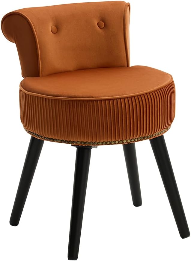 Vanity Stool - Vanity Chair with Back Small Vanity Makeup Vanity Chair Velvet Vanity Stool Chair Tufted Accent Chairs Makeup Chair for Vanity for Women Girls and Kids (Orange)