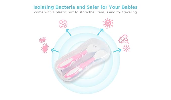 Bendable Baby and Toddler forks and spoons Utensils Silverware Set for Kids, 2 Sets (Pink/Pink) – Gum Friendly 2 Toddler Spoons and 2 Forks Self Feeding and Infant Baby Training and toddler silverware