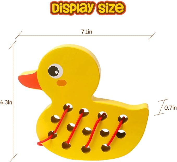 Skrtuan Wooden Lacing Duck Threading Toys Wood Block Puzzle Car Airplane Travel Game Montessori Early Development Fine Motor Skills Educational Gift for 1 2 3 Years Old Toddlers Baby Kids