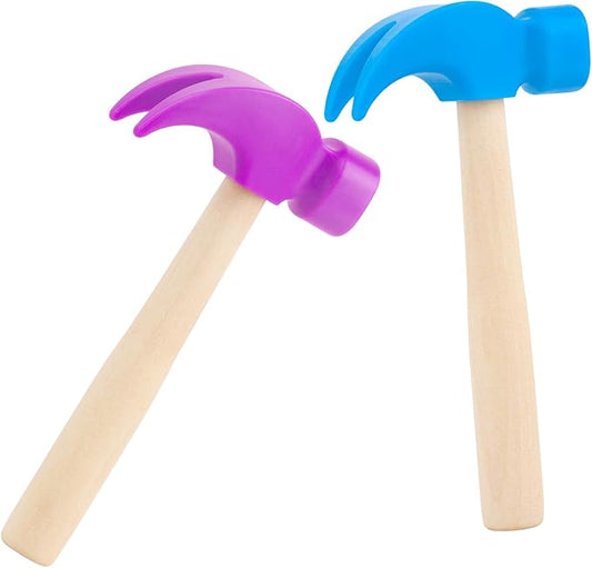 2 Pack Wooden Hammer Toys Simulation Hammers Maintenance Tools Educational Toys for Kids Birthday Party Games Supplies (Blue + Purple)