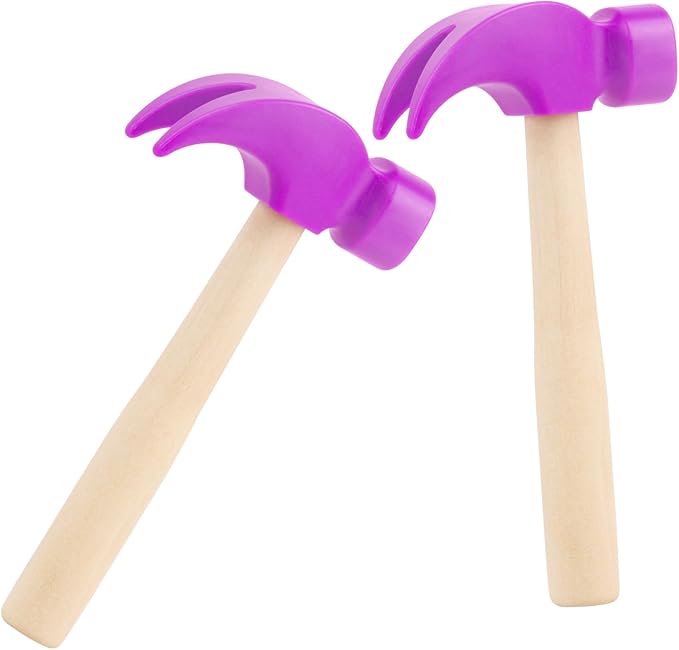 2 Pack Wooden Hammer Toys Simulation Hammers Maintenance Tools Educational Toys for Kids Birthday Party Games Supplies (Purple)