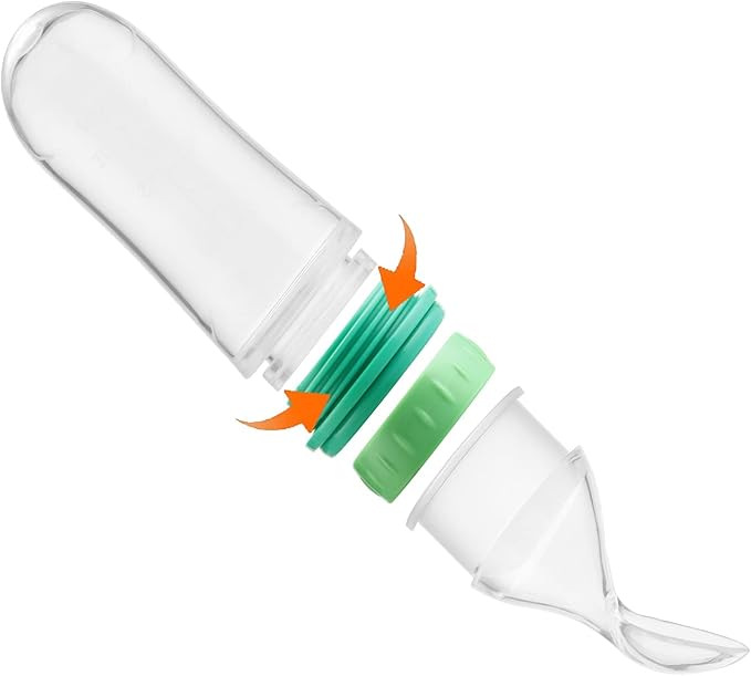 PandaEar 2 Pack Baby Food Spoon Dispenser + 2 Silicone Baby Spoons| Baby Spoon Bottle Feeder| 4 oz Squeeze Spoon Feeder for Baby Food| Travel Friendly Kids Toddlers Boys Girl