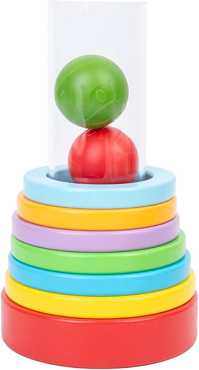 Adena Montessori Play Kit for 9-10 Months Baby,7 in 1 Learning Educational Toys for Toddler,Include Clear Tube with Stacking Rings,Coin Box,Wooden Rattle and more,Christmas Birthday Gift for Boys Girl