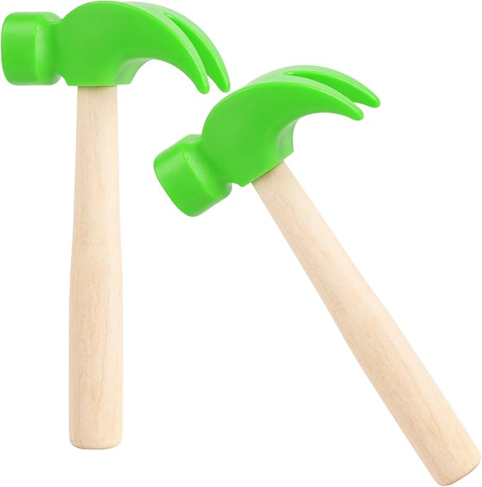 2 Pack Wooden Hammer Toys Simulation Hammers Maintenance Tools Educational Toys for Kids Birthday Party Games Supplies (Green)