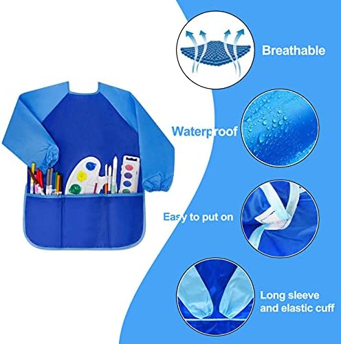 Kids Art Smocks, Painting Apron Artist Smock with Sleeve and 3 Pockets 2 Pack Black/White Set