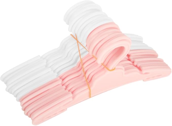 20 Pcs Doll Hangers for 18 inch Doll Clothes, Combination of 10 Pink and 10 White, Made of Safe and Sturdy ABS Plastic, Doll Hangers Accessories Work Great with Rod Less Than 1/2 inch Diameter