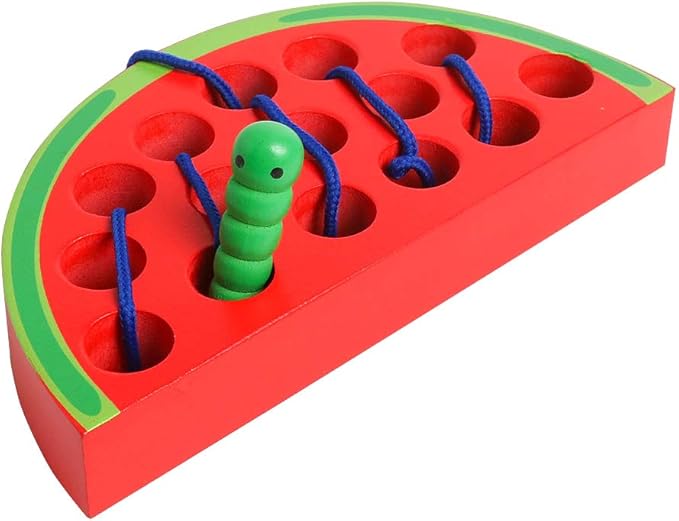 Skrtuan Wooden Lacing Threading Toys Wood Block Puzzle Car Airplane Travel Game Montessori Early Development Fine Motor Skills Educational Gift for 3 4 5 Years Old Toddlers Baby Kids, 1 Watermelon