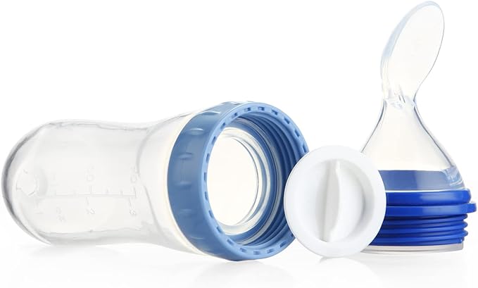 PandaEar 2 Pack Baby Food Spoon Dispenser + 2 Silicone Baby Spoons| Baby Spoon Bottle Feeder| 4 oz Squeeze Spoon Feeder for Baby Food| Travel Friendly Kids Toddlers Boys Girl