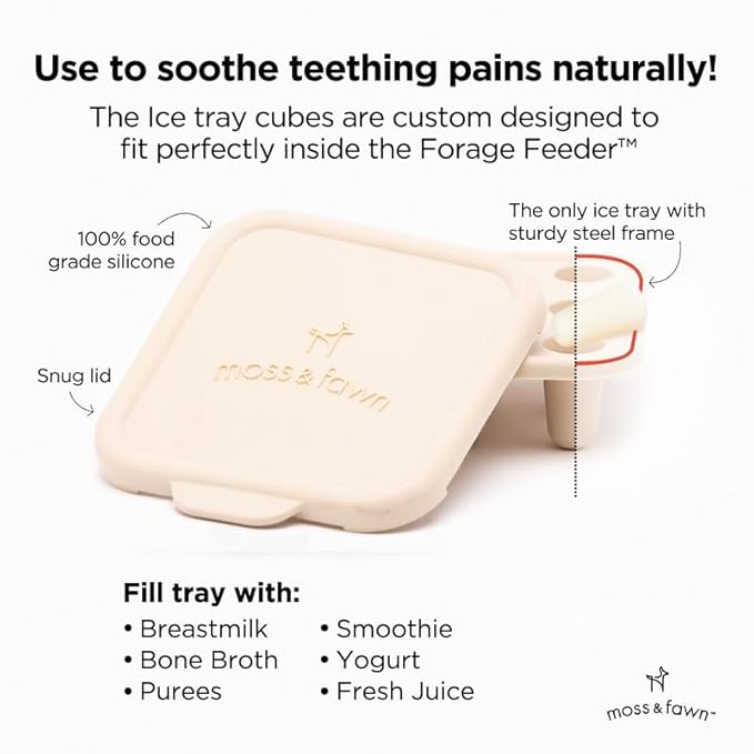 Baby’s First Bites Starter Kit – Ice Cube Tray, Forage Feeder, Freezer Mold & Pacifier Feeder – Milestone Magnet for Food Tracking & Feeding Tips – Baby Food Prep Essentials - Ecru