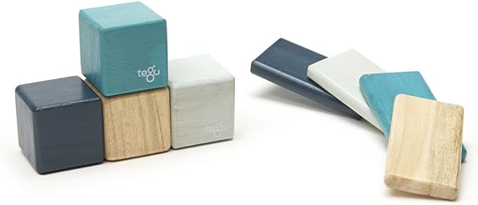 8 Piece Tegu Pocket Pouch Magnetic Wooden Block Set, Blue
