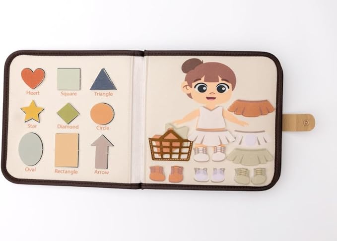 Montessori Busy Board Neutral Pastel Book, Interactive Toddler Gift Learning Curriculum, Educational Travel Daycare Toy, Language and Cognitive Skills, 3+ Year Old Boy Girl (Neutral)