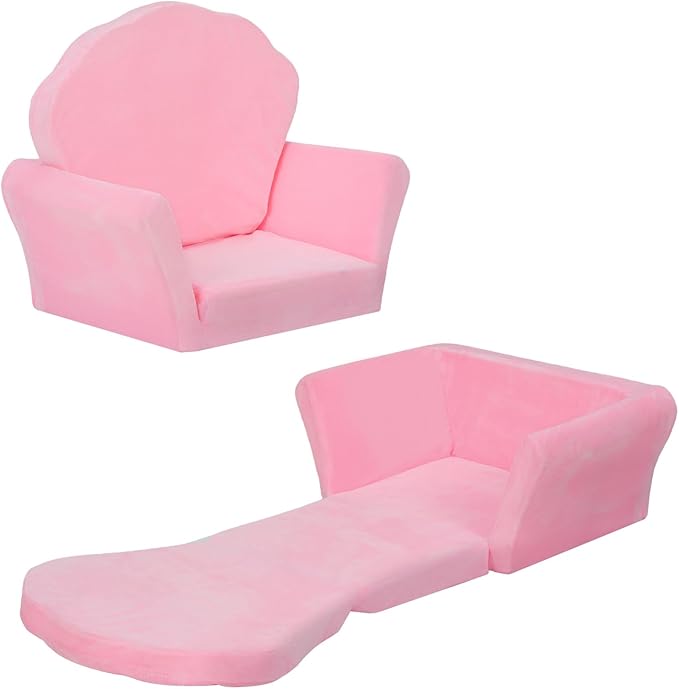 COSYLAND Kids Sofa for Toddler, 2-in-1 Folding and Expandable Soft Chair Bed Toddlers,Convertible Sofa to Lounger Sleeper Chair Bed for Girls and Boys,Pink