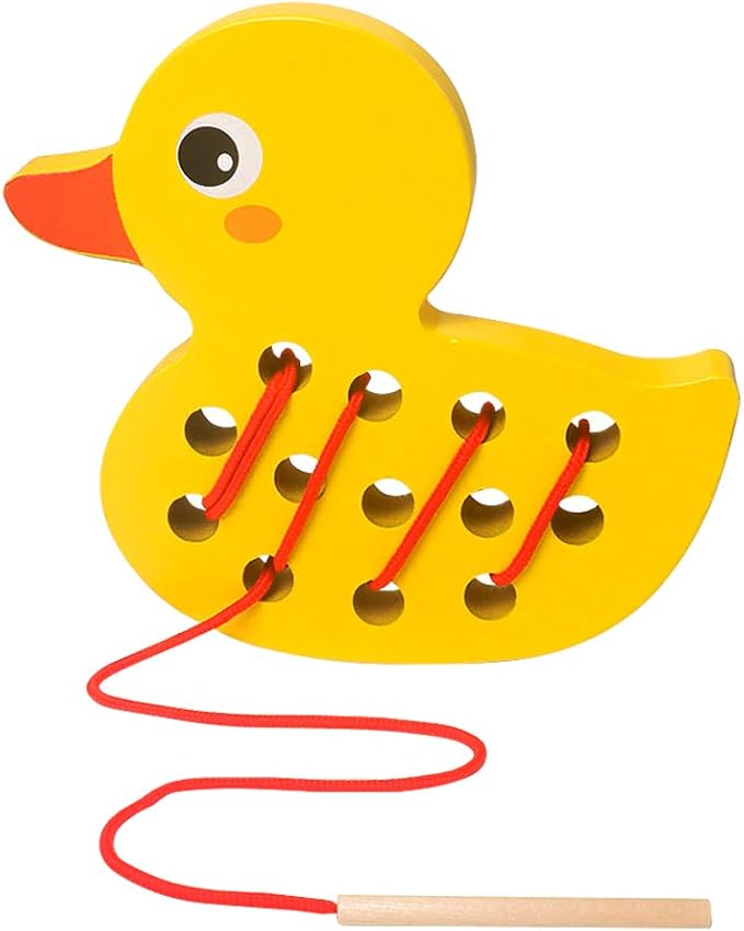 Skrtuan Wooden Lacing Duck Threading Toys Wood Block Puzzle Car Airplane Travel Game Montessori Early Development Fine Motor Skills Educational Gift for 1 2 3 Years Old Toddlers Baby Kids
