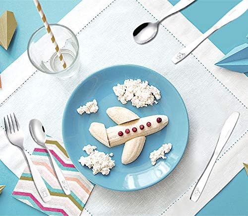 ANNOVA Children's Flatware Set - Stainless Steel Cutlery/Silverware - Safe Kids Toddler Utensils Lunch Box (Engraved Dog Cat Bunny) (Stainless Steel, 12 Forks & Spoon)