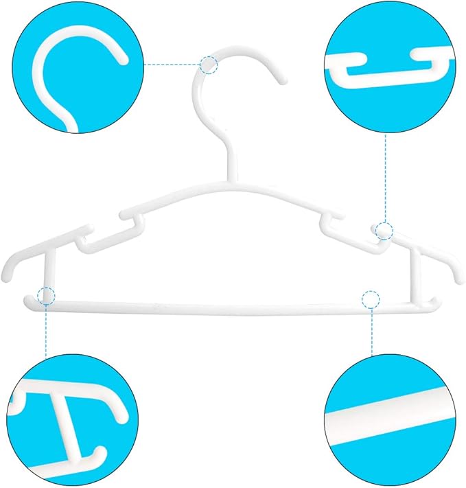 Kids Hangers 60 Pack White Plastic Baby Hangers, Toddler Hangers for Infant Child Clothing