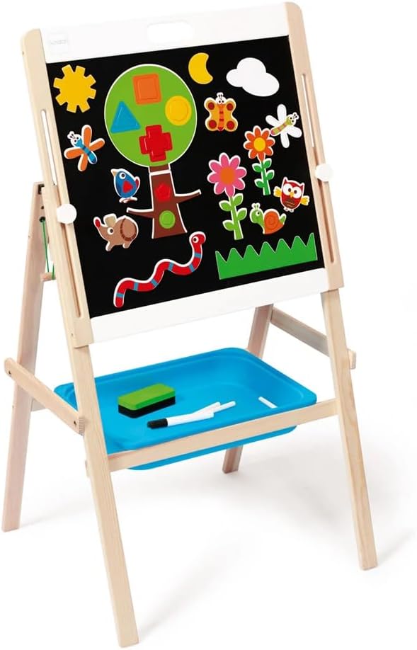 Adjustable Wooden Easel by Scratch Europe – 2-in-1 Chalkboard and Dry Erase Magnet Set for Kids – Paint, Color and Draw – Encourages Imaginative and Developmental Play – Engaging Learning – Ages 3+