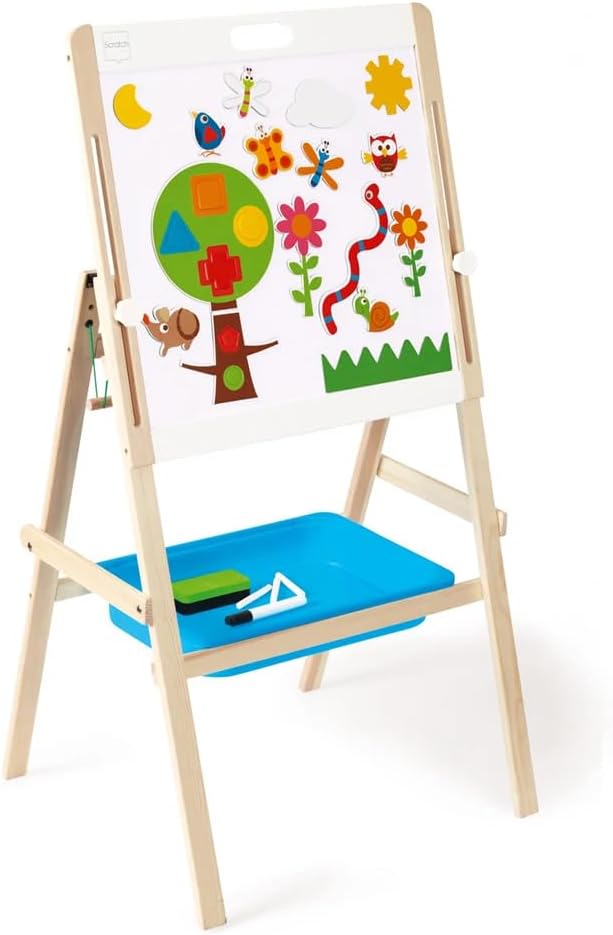 Adjustable Wooden Easel by Scratch Europe – 2-in-1 Chalkboard and Dry Erase Magnet Set for Kids – Paint, Color and Draw – Encourages Imaginative and Developmental Play – Engaging Learning – Ages 3+