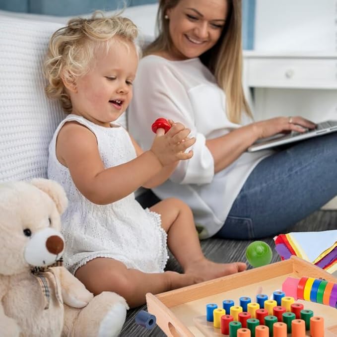 Adena Montessori Play Kit for 16-18 Months Baby,6 in 1 Learning Educational Toys for Toddler,Include 7-in-1 Play Set,Farm Animal Puzzle,Stacking Pegboard and more,Christmas Birthday Gift for Boys Girl