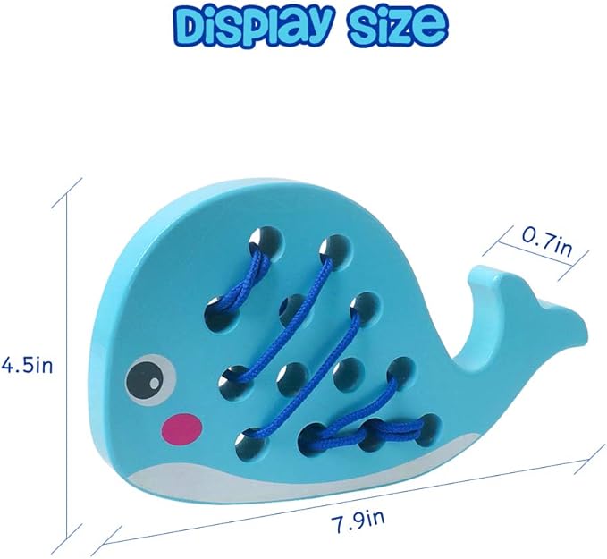 Skrtuan Wooden Lacing Whale Threading Toys Wood Block Puzzle Car Airplane Travel Game Montessori Early Development Fine Motor Skills Educational Gift for 1 2 3 Years Old Toddlers Baby Kids
