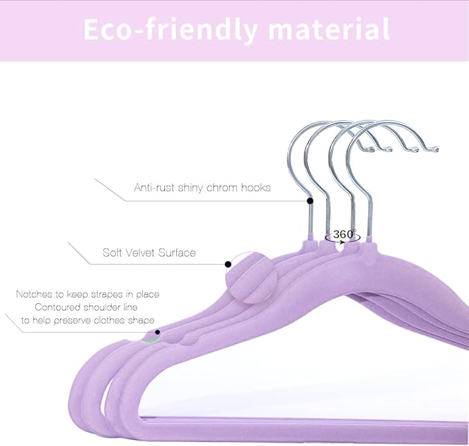 Kids Velvet Clothes Hangers, Non Slip Baby Hangers Purple(11.6" Inch - 40 Pack)