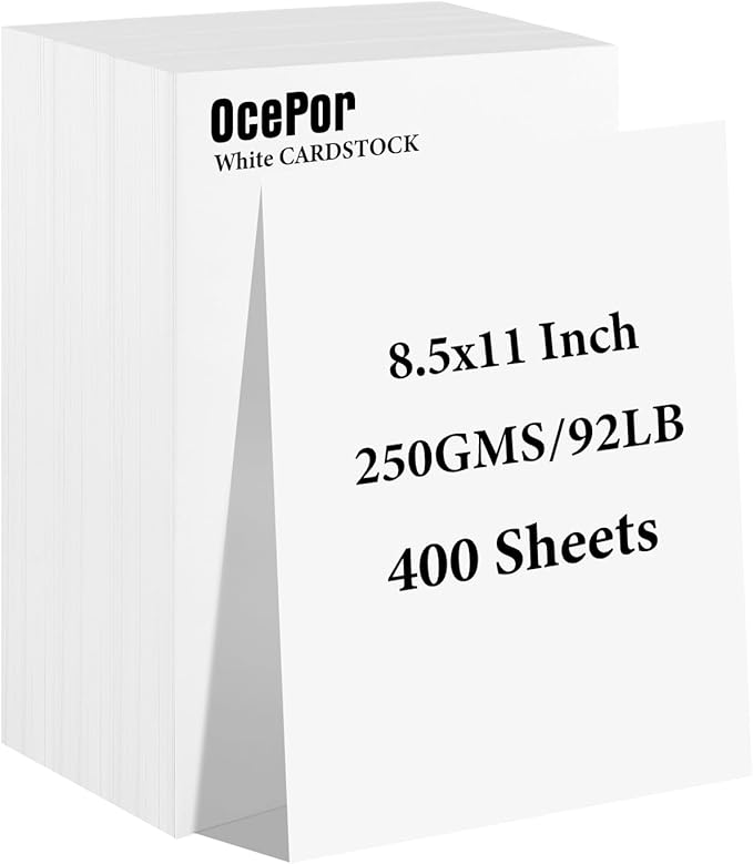 400 Sheets White Cardstock 8.5” x 11”, 92lb/250gsm Card Stock, Thick Card Stock Paper, Heavy Cardstock Paper for Printer, Resume, Scrapbooks, Art, Crafts, Business Cards