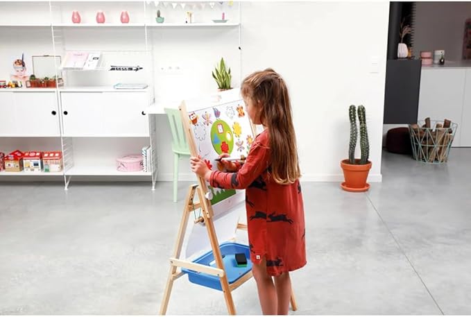 Adjustable Wooden Easel by Scratch Europe – 2-in-1 Chalkboard and Dry Erase Magnet Set for Kids – Paint, Color and Draw – Encourages Imaginative and Developmental Play – Engaging Learning – Ages 3+