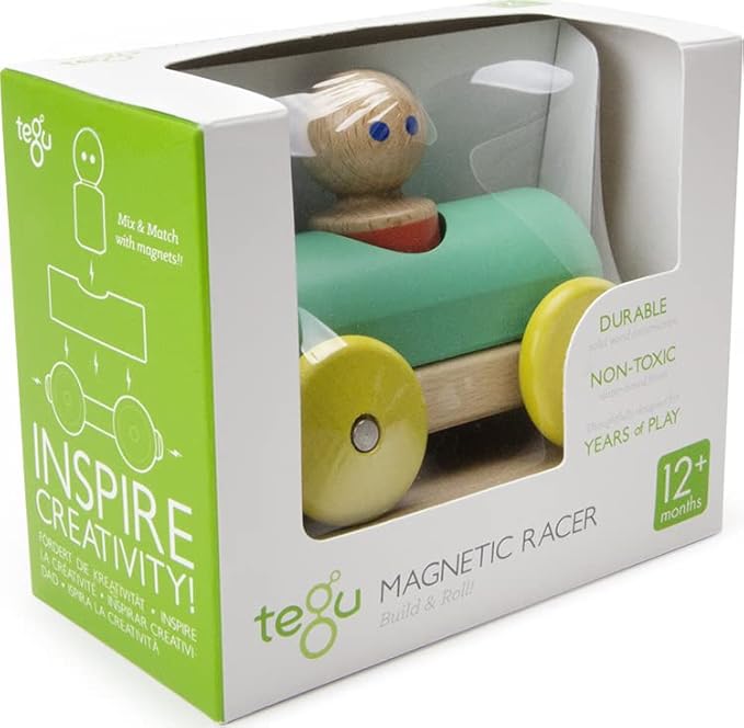 3 Piece Tegu Magnetic Racer Building Block Set, Teal Big Top