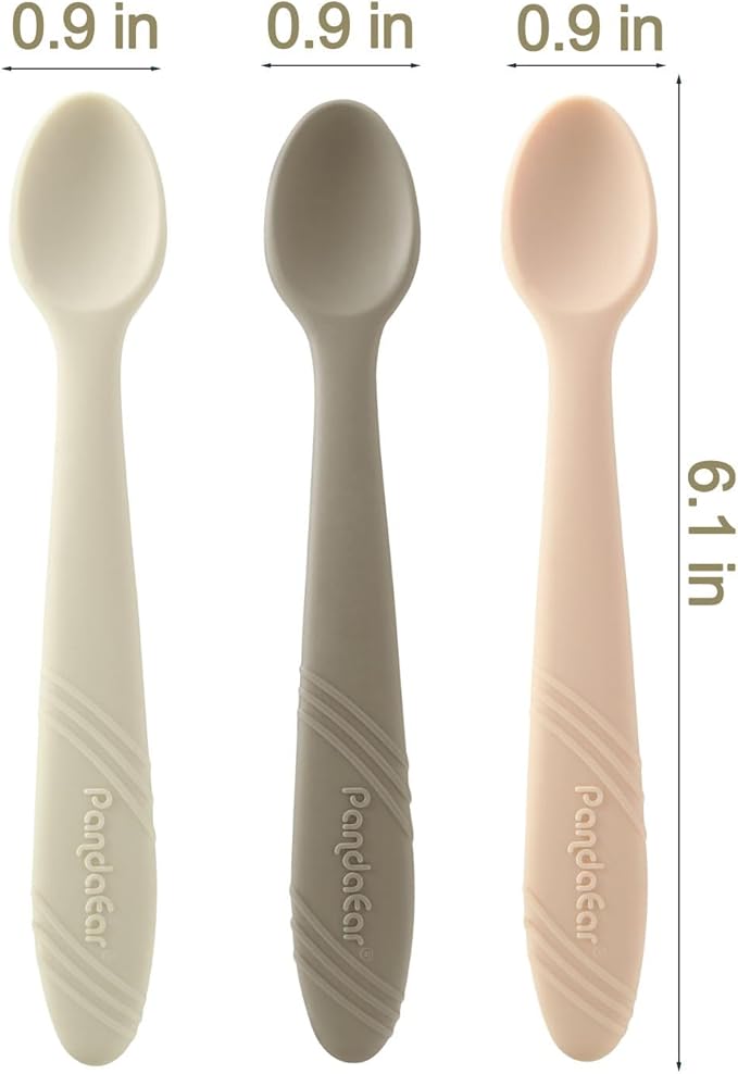 PandaEar 5 Pack Silicone Baby Spoons Self Feeding 4 6 Months, Baby Food Feeding Spoons Utensils, Gentle for Baby Led Weaning, Safe for Teething, Infant Spoons First Stage, BPA-Free, Easy to Clean