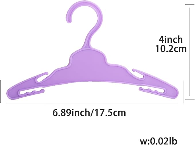 20 Pcs Doll Hangers for 12/14/16 Inches Dolls Clothes, Purple Doll Hangers, Sturdy Doll Hangers Accessories, Work Great with Rod Less Than 1/2 inch Diameter, Made of Safe ABS Plastic